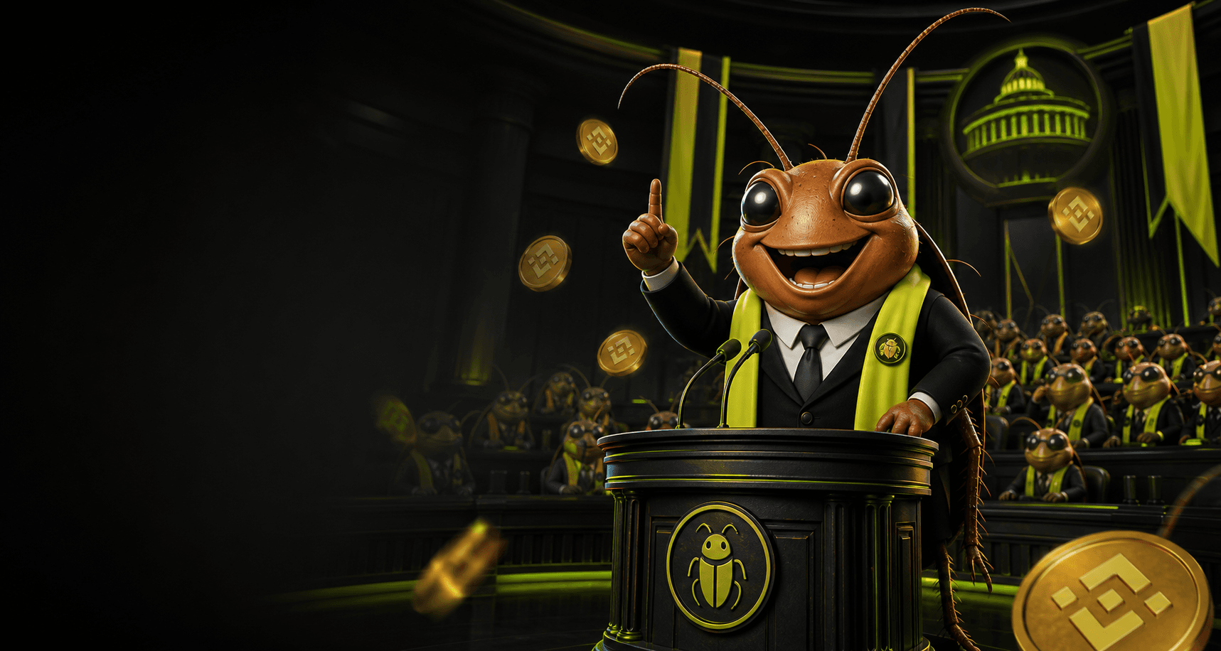 Cartoon cockroach politician mascot